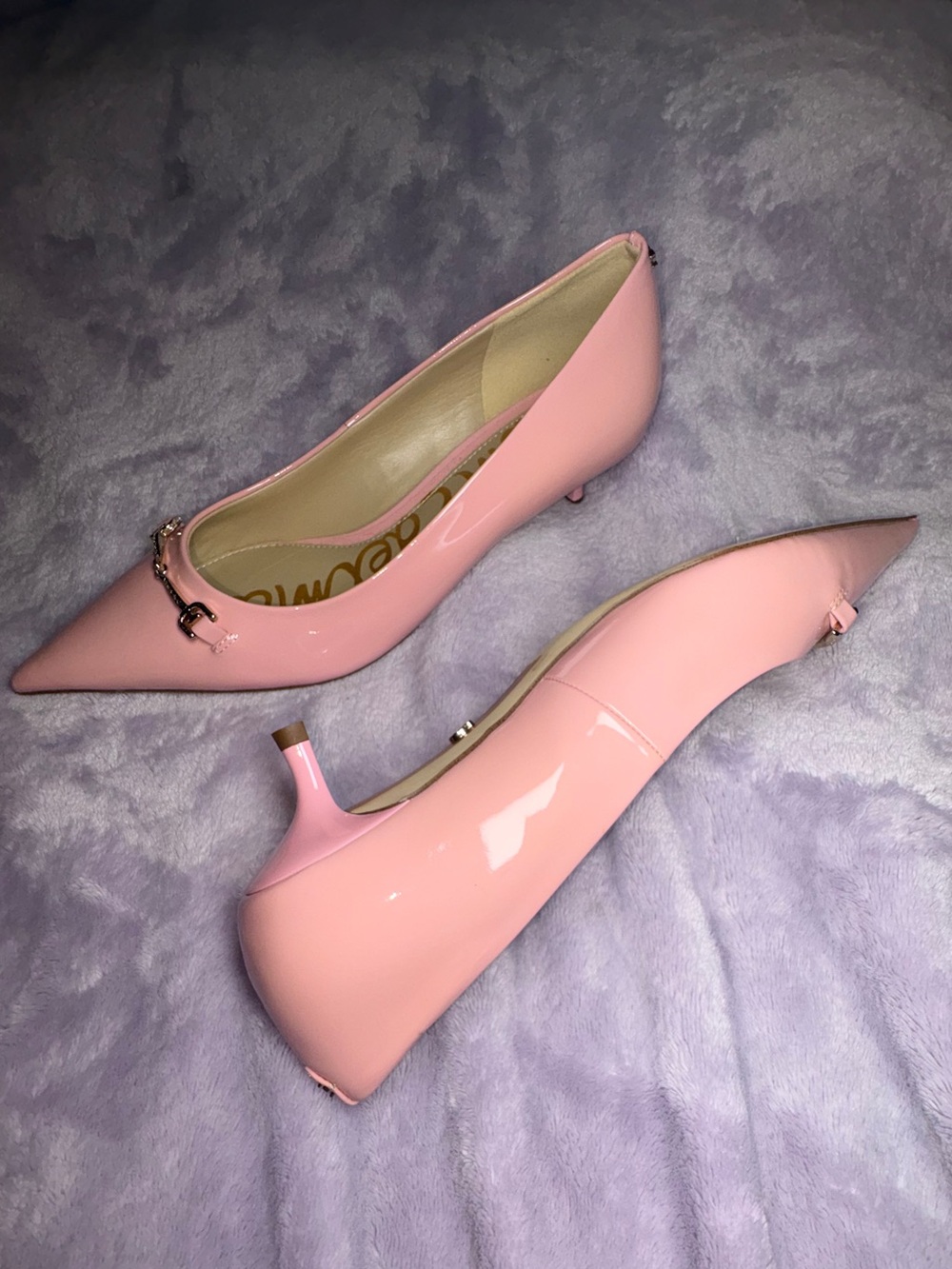 Sam Edelman Pink Patent Leather Horsebit Kitten Heels Sz 8 NWOB